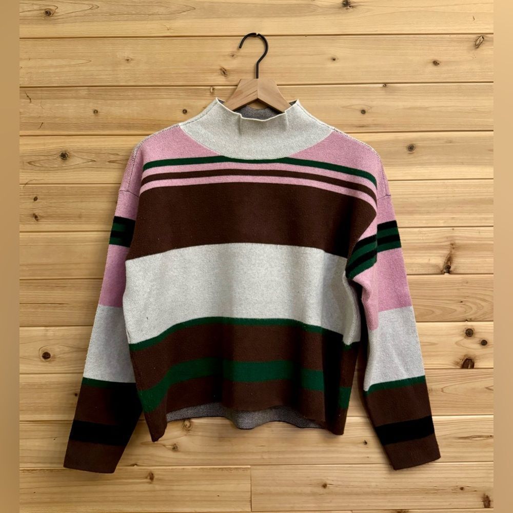 Maeve Anthropologie Size Small Striped The Carys Mockneck Viscose Blend Sweater